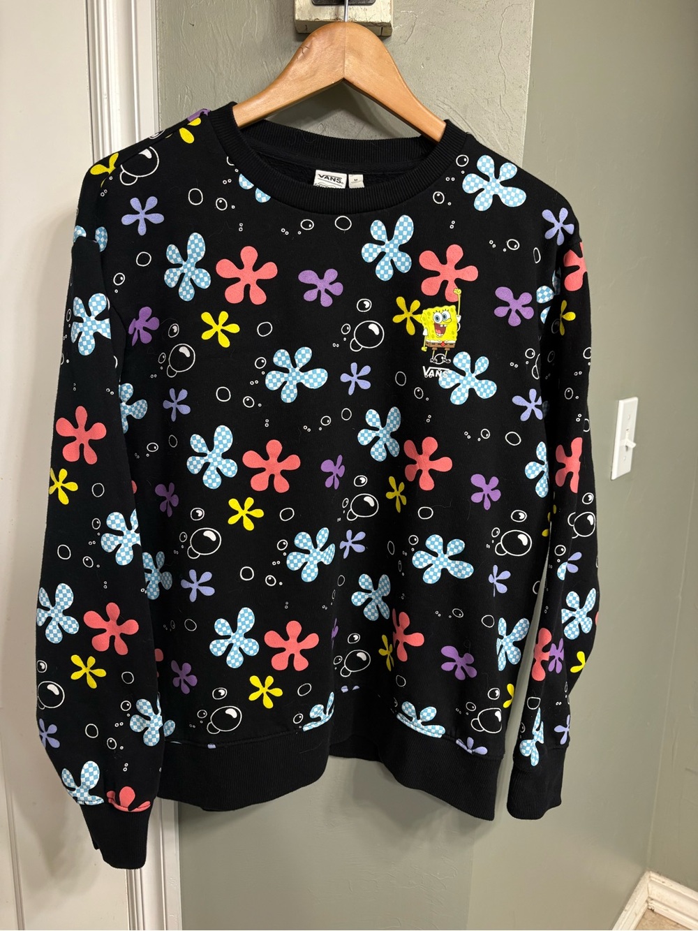 Limited edition Vans Black SpongeBob Floral Crewneck with Multicolor Flowers